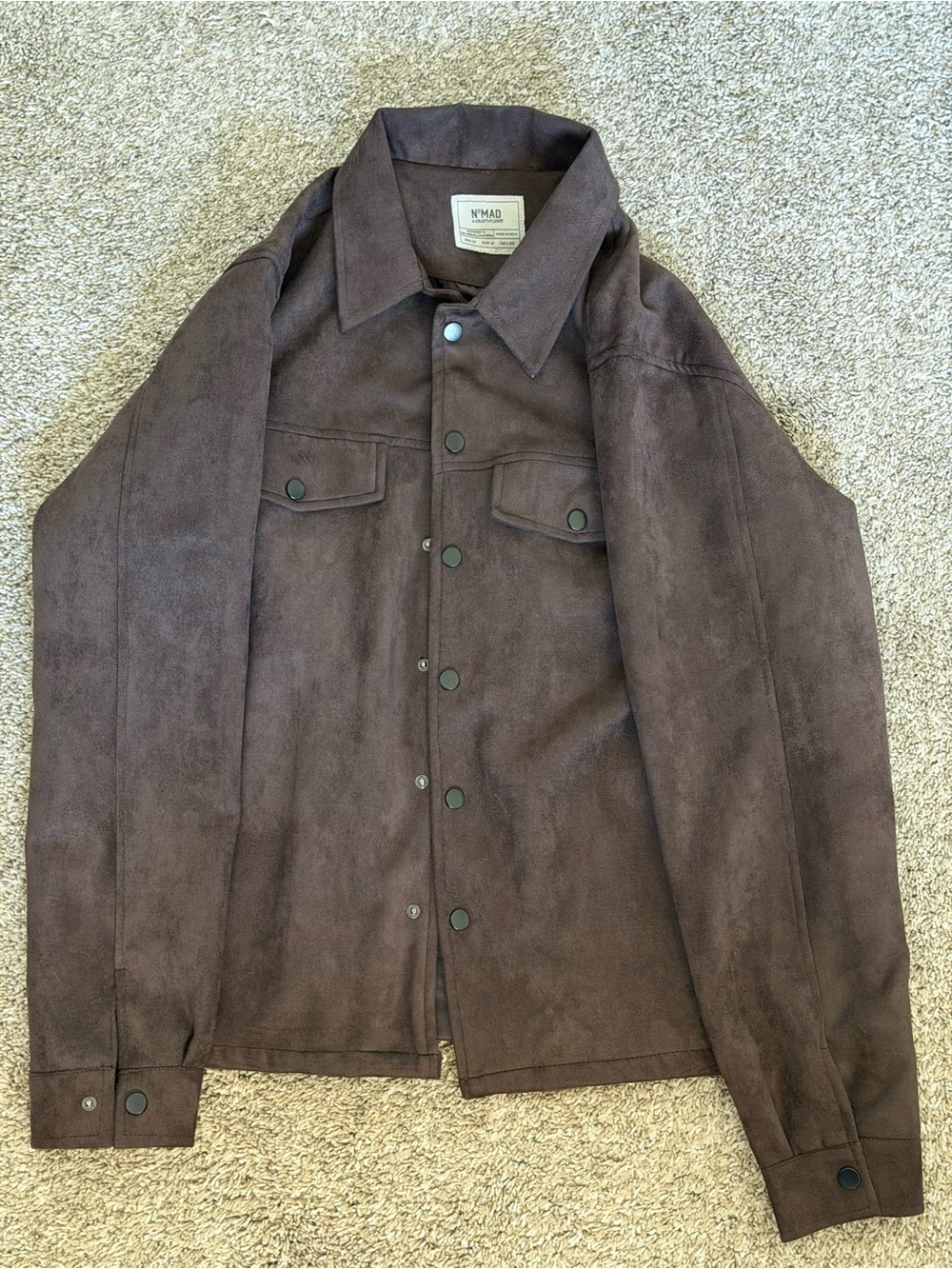 Brown Suede-Look Button Front Jacket